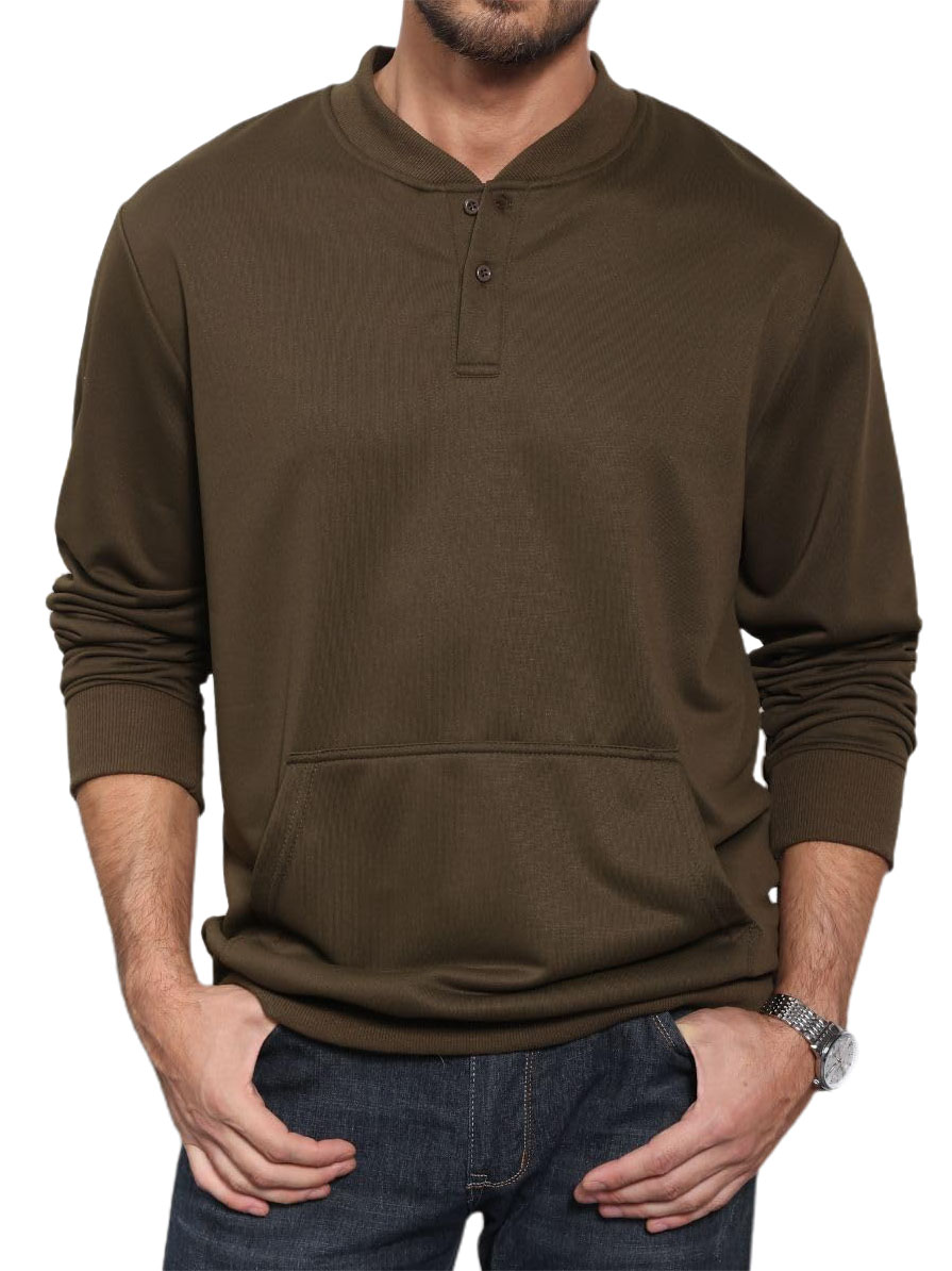 Men's Henley Casual Long Sleeve Warm Stylish Button Pocket Pullover Sweater