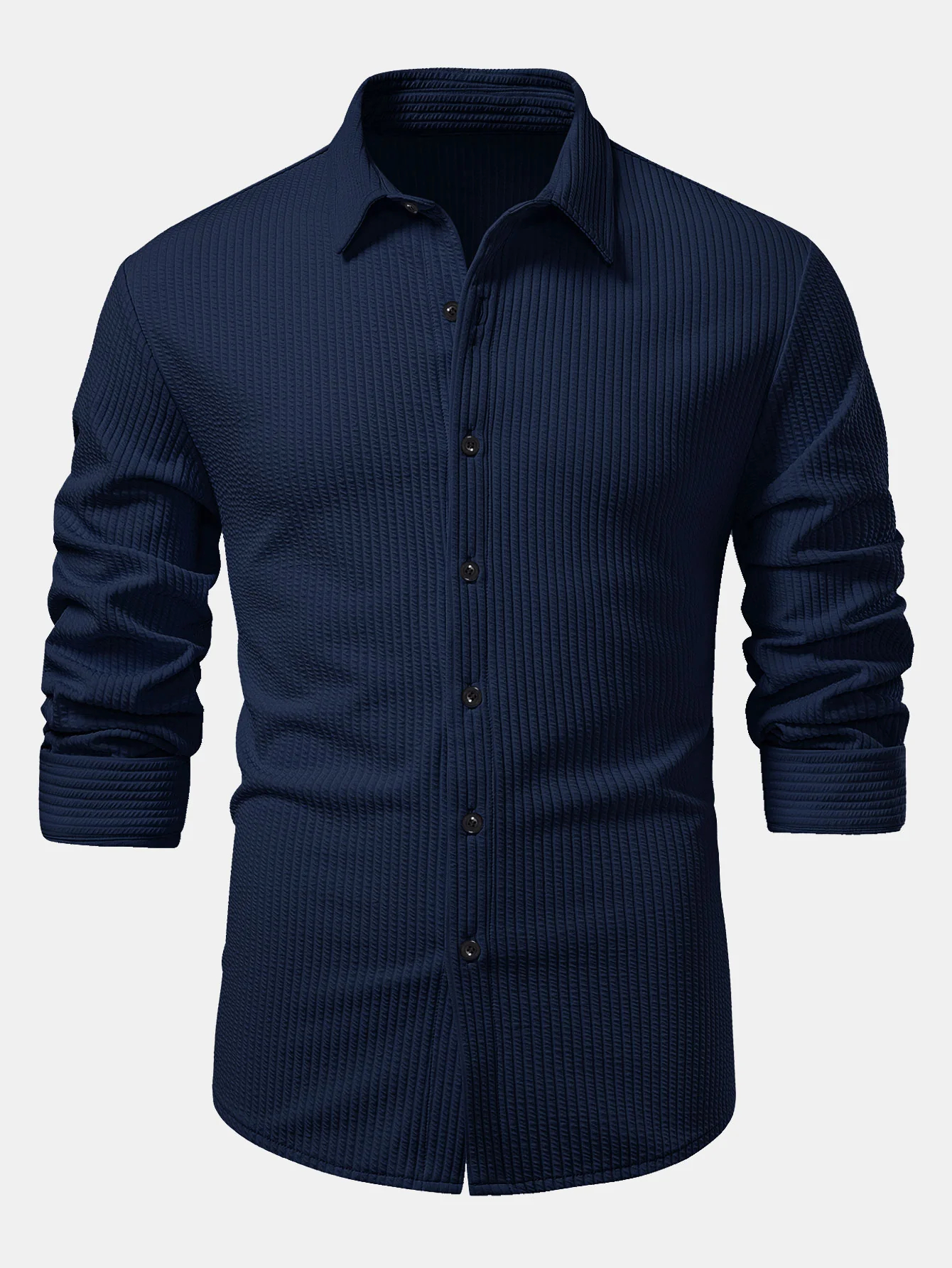 Men's Long Sleeve Muscle Fit Ribbed Button Up Striped Shirt