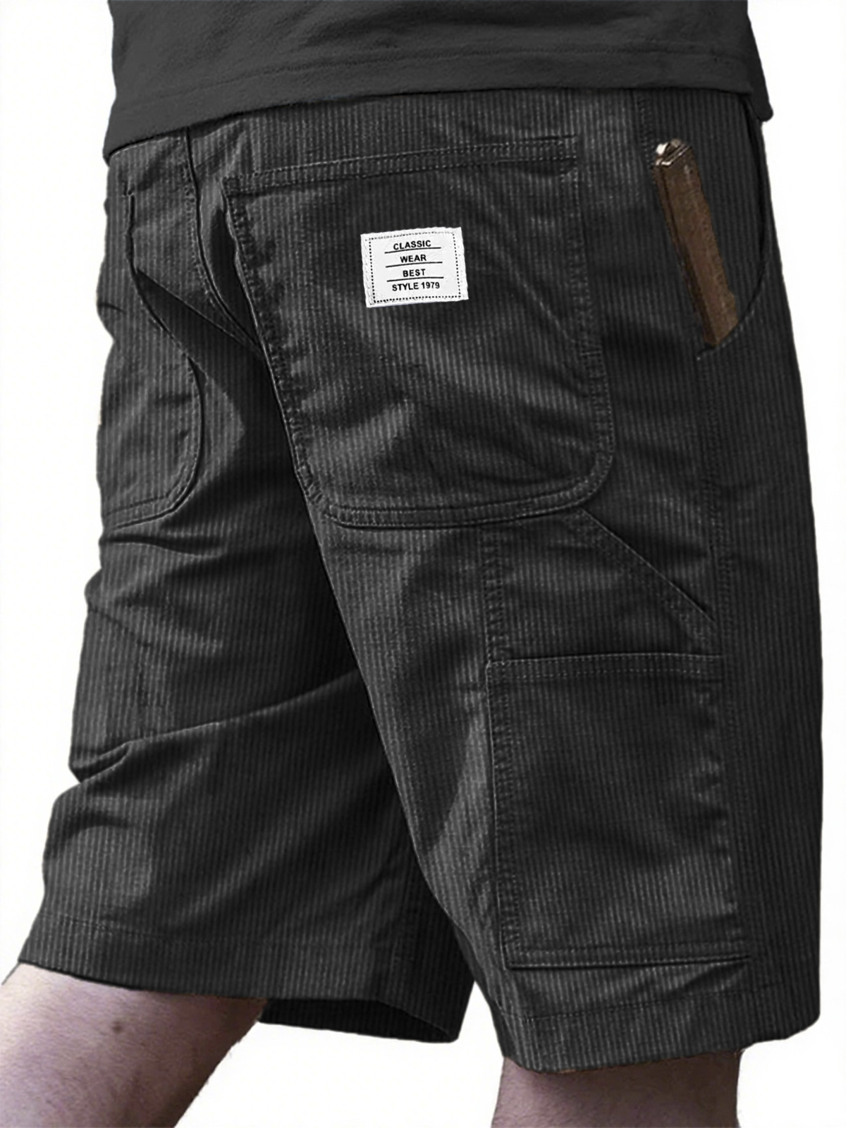 Corduroy Retro Multi-Pocket Embroidered Shorts