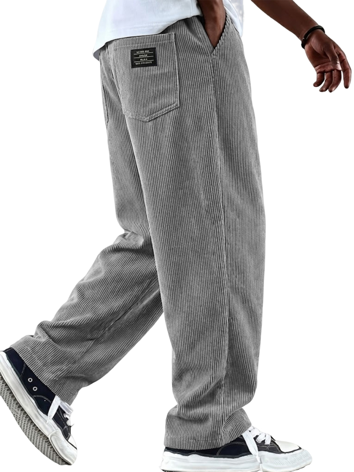 Men's Vintage Corduroy Textured Minimalist Trousers with Embroidered Label