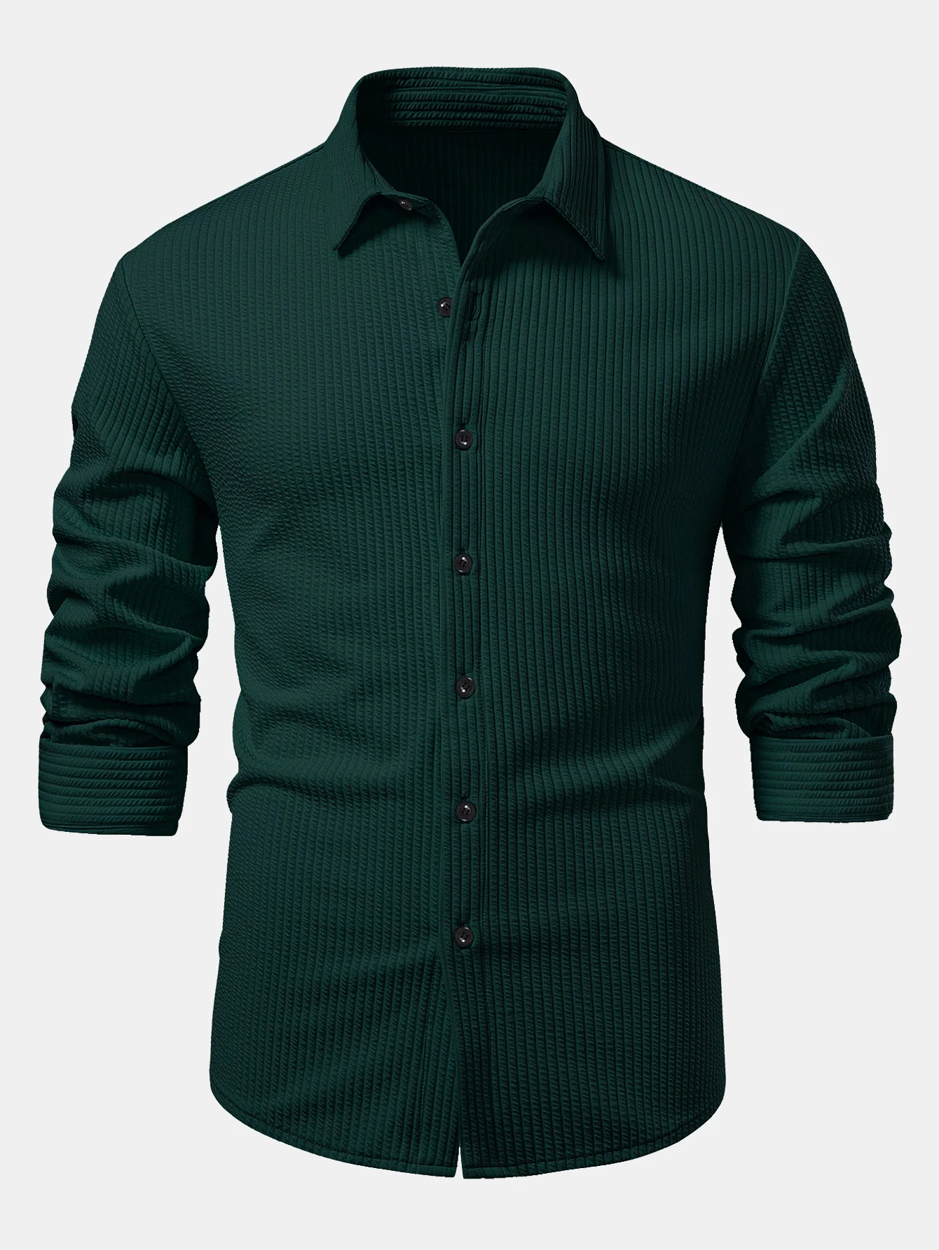 Men's Long Sleeve Muscle Fit Ribbed Button Up Striped Shirt