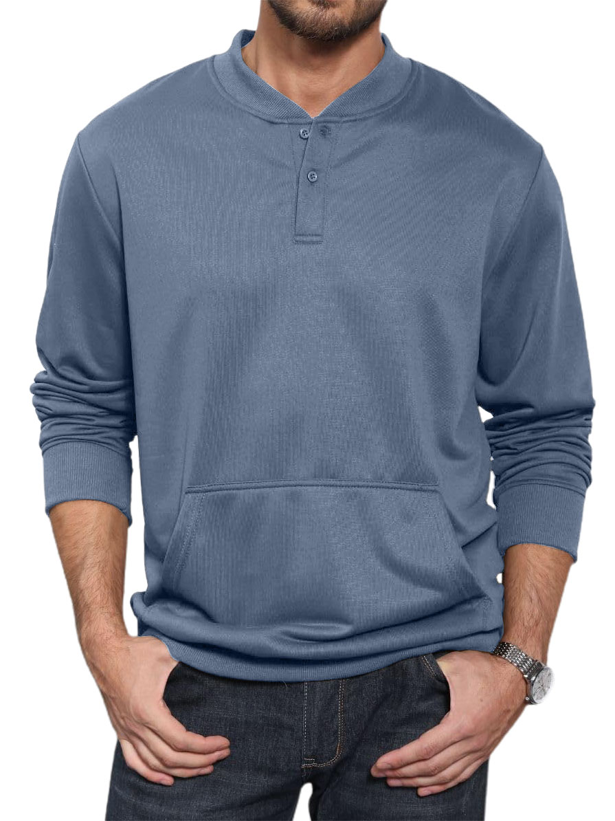Men's Henley Casual Long Sleeve Warm Stylish Button Pocket Pullover Sweater