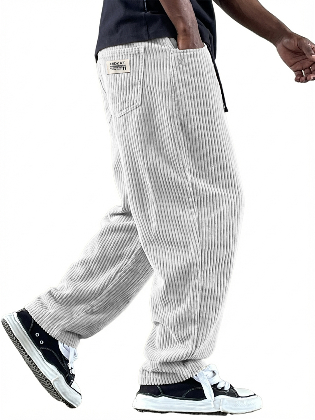 Men's Simple Casual Multi-Pocket Workwear Embroidered Logo Corduroy Pants