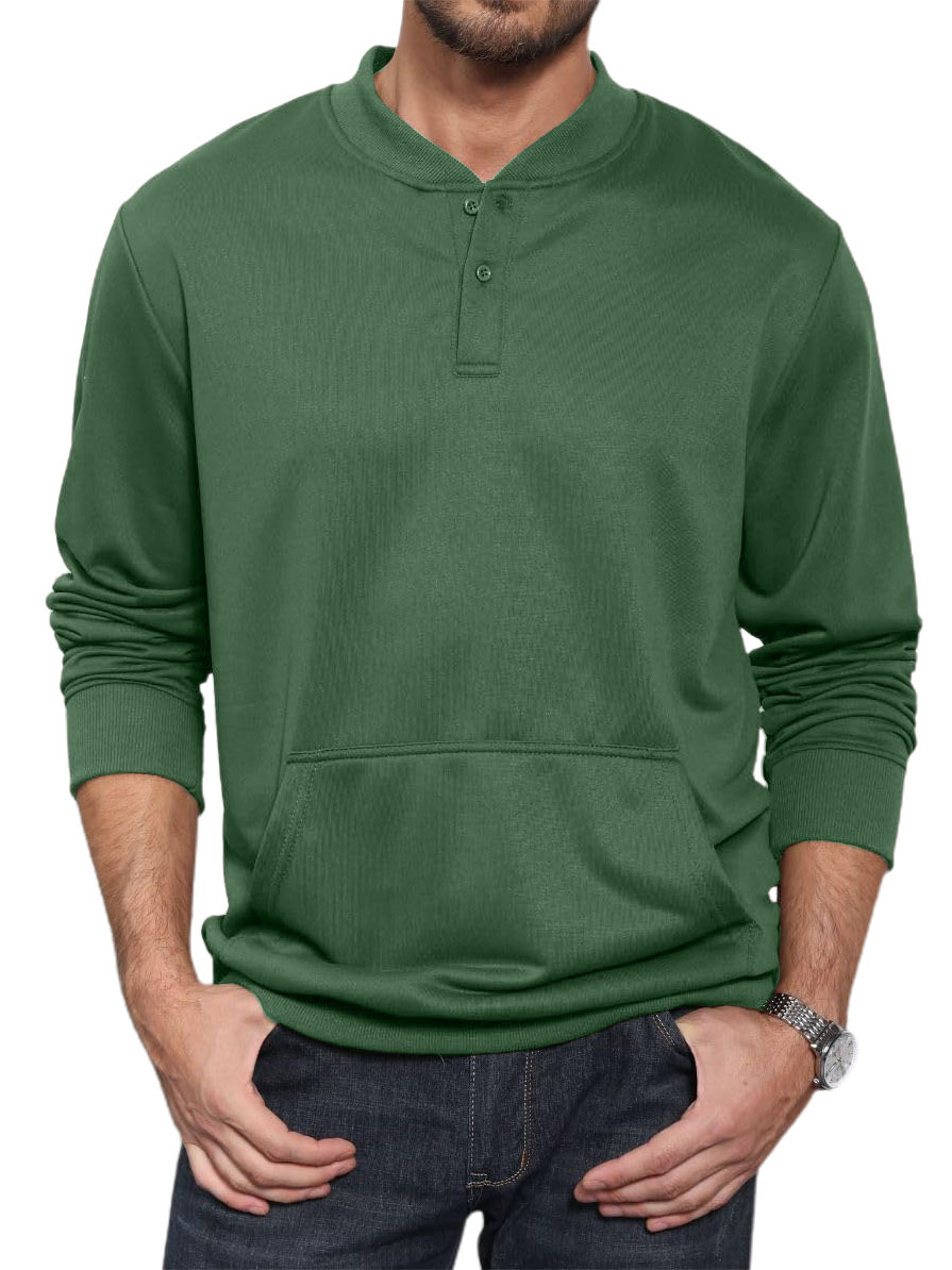 Men's Henley Casual Long Sleeve Warm Stylish Button Pocket Pullover Sweater