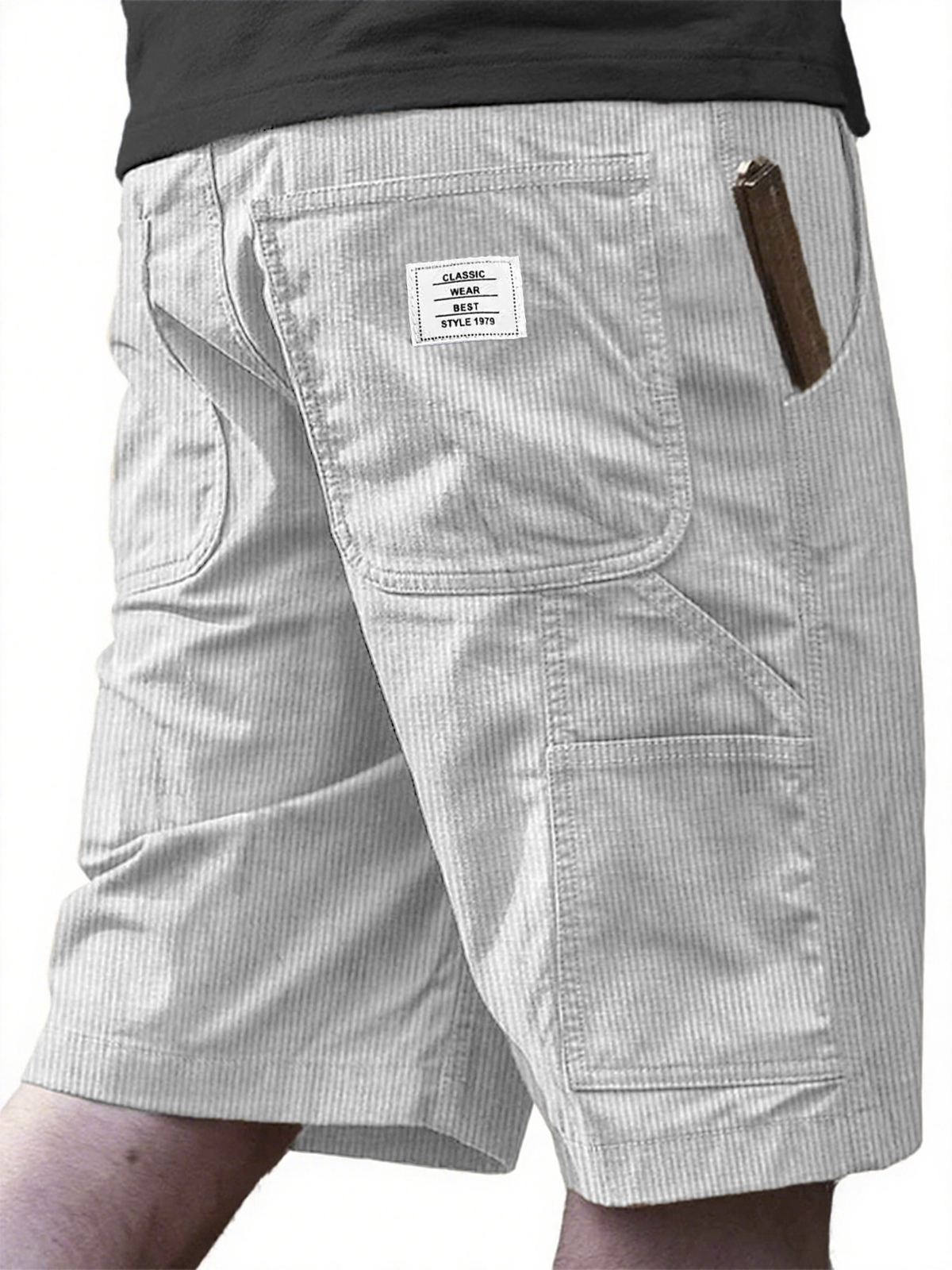 Corduroy Retro Multi-Pocket Embroidered Shorts