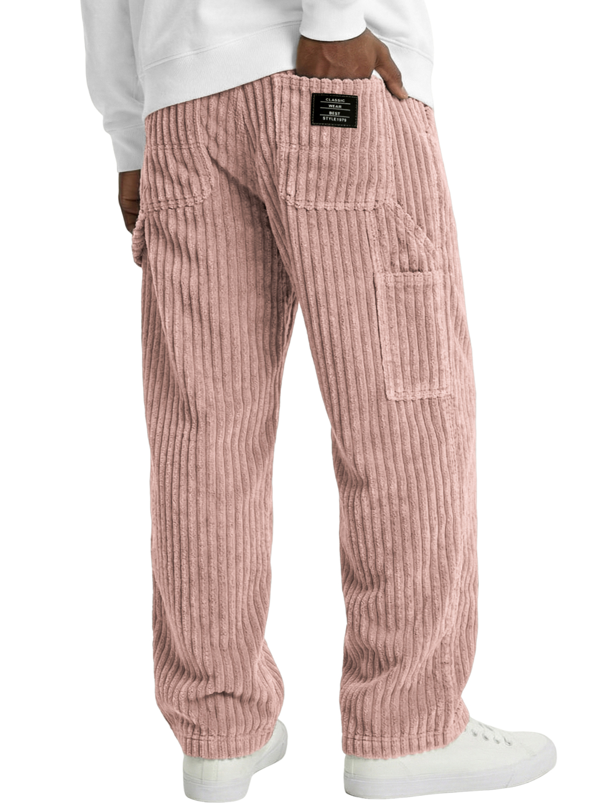 Men's Vintage Practical Corduroy Trousers with Multiple Pockets and Embroidered Label
