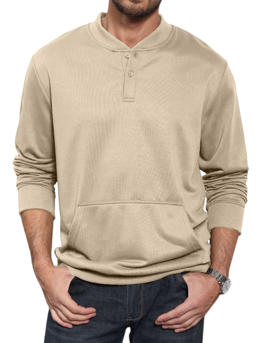 Men's Henley Casual Long Sleeve Warm Stylish Button Pocket Pullover Sweater
