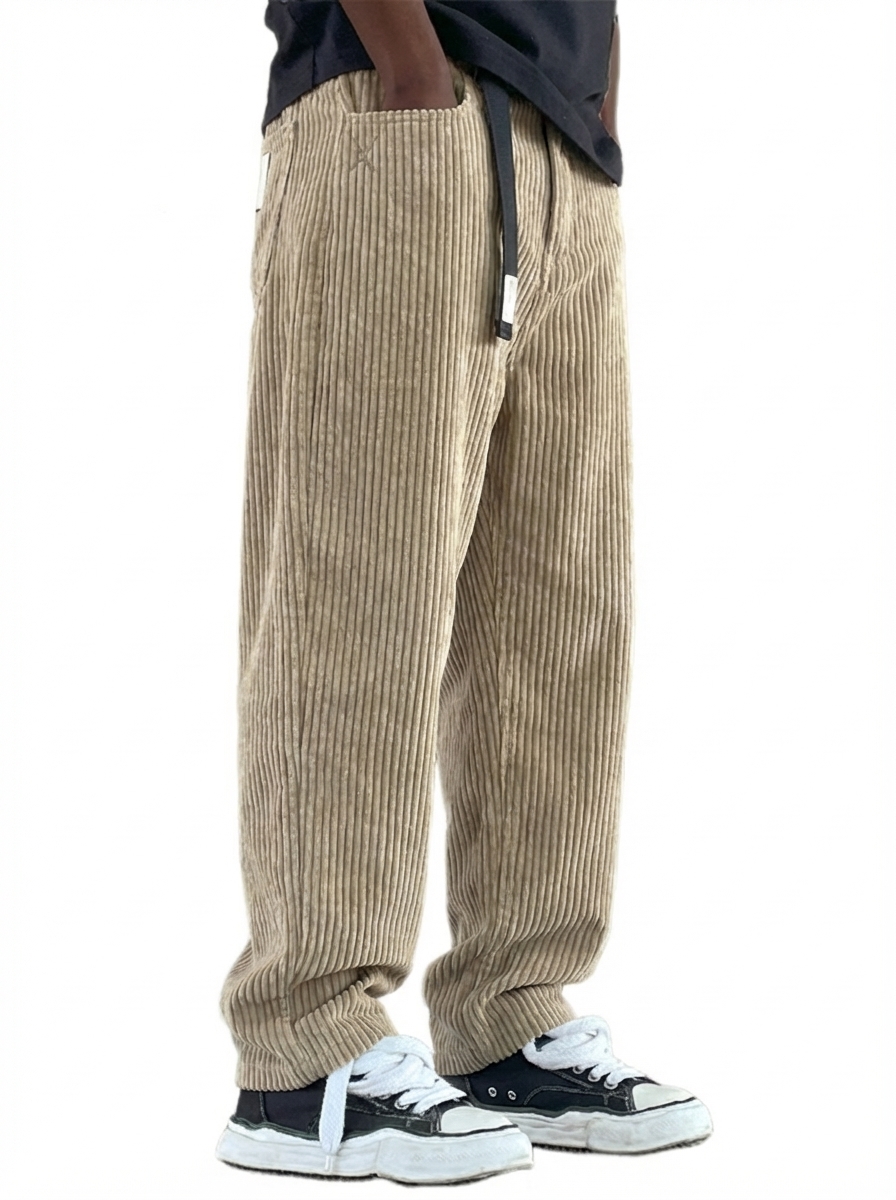 Men's Simple Casual Multi-Pocket Workwear Embroidered Logo Corduroy Pants