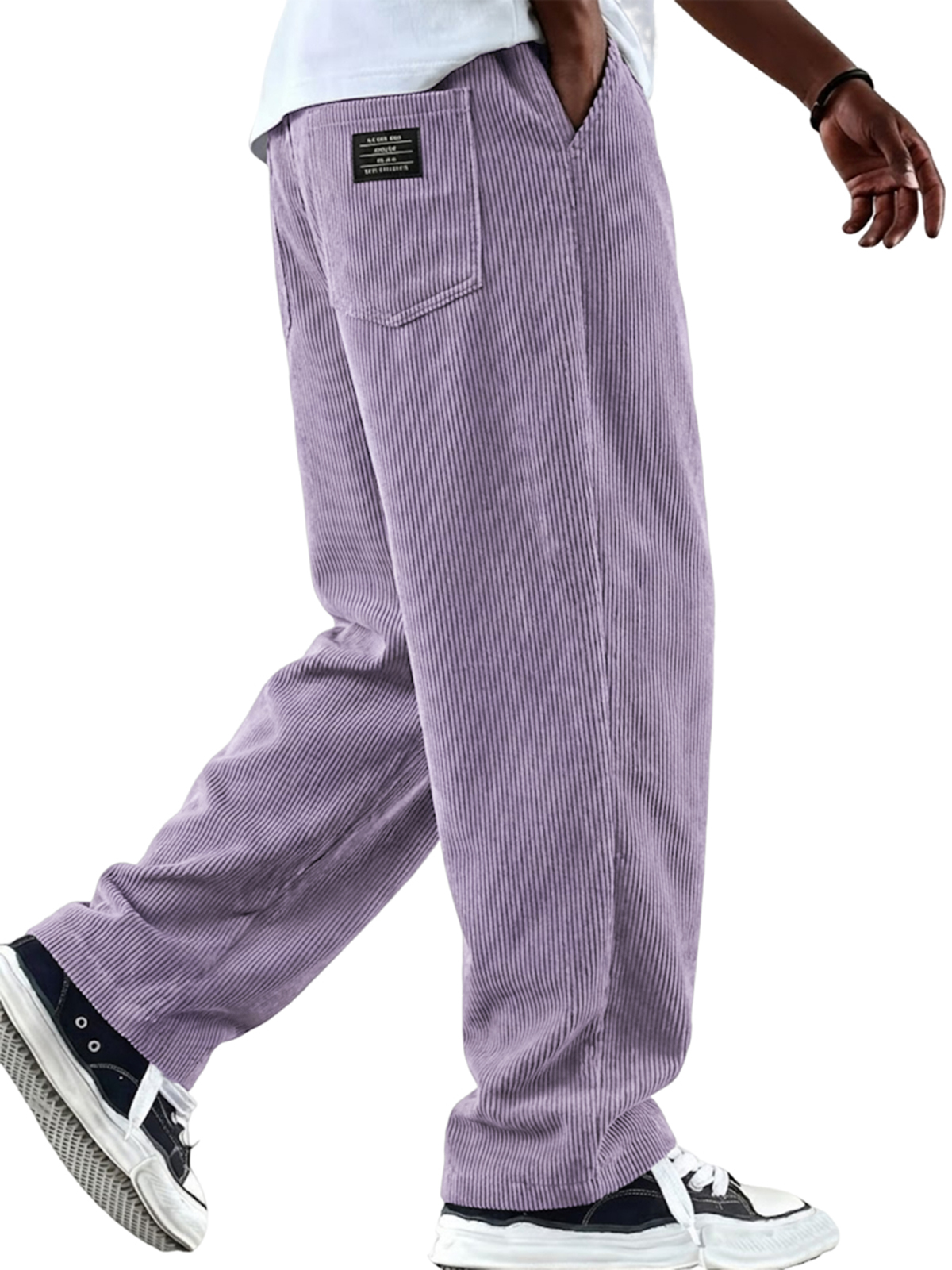 Men's Vintage Corduroy Textured Minimalist Trousers with Embroidered Label