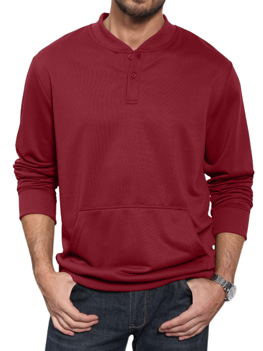 Men's Henley Casual Long Sleeve Warm Stylish Button Pocket Pullover Sweater