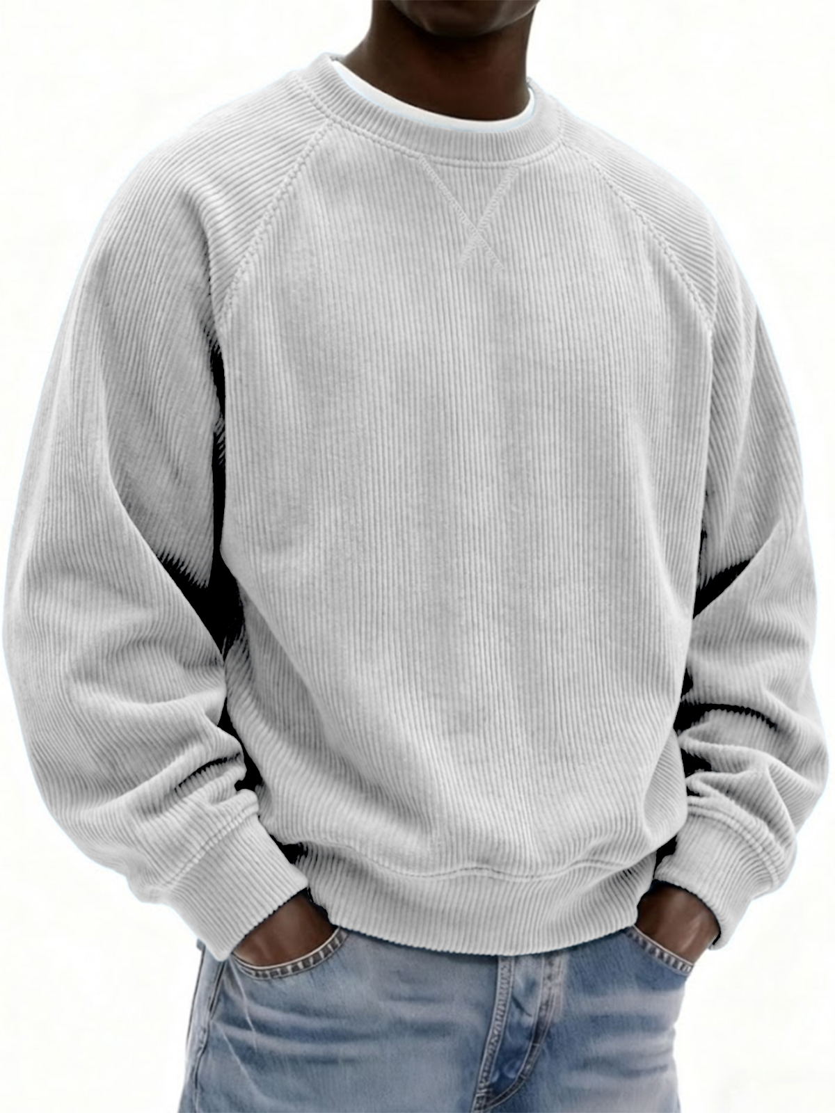 Men's Vintage Stylish Corduroy Patchwork Raglan Sleeve Pullover Top