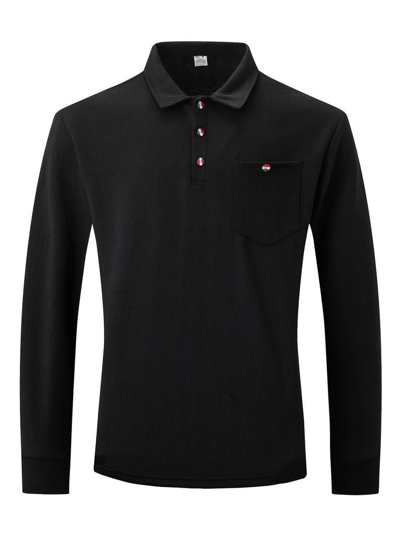 High Quality Men's Pocket Long Sleeve Jacquard Lapel Polo