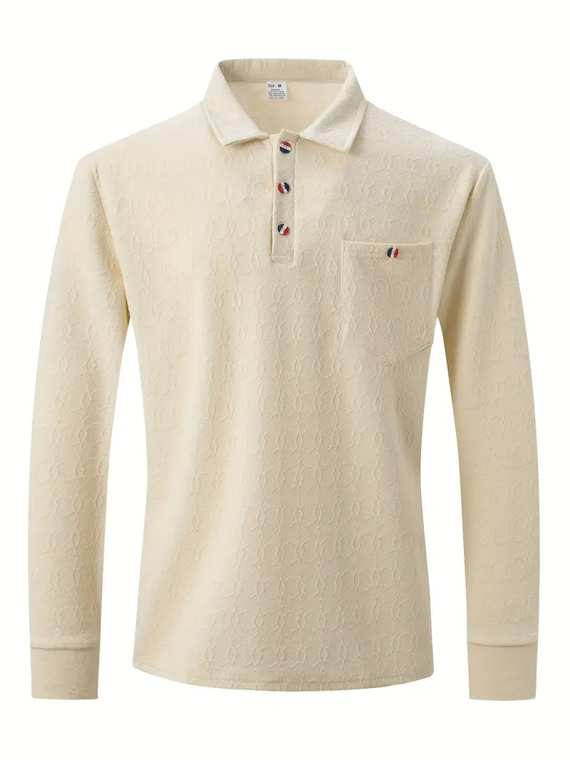 High Quality Men's Pocket Long Sleeve Jacquard Lapel Polo