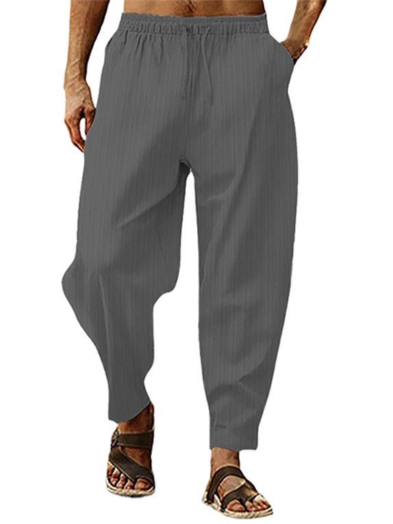 Men's Hip-hop Breathable Cotton And Linen Striped Loose Casual Sports Trousers