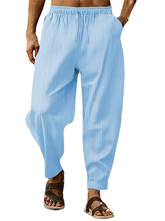 Men's Hip-hop Breathable Cotton And Linen Striped Loose Casual Sports Trousers