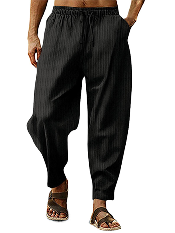 Men's Hip-hop Breathable Cotton And Linen Striped Loose Casual Sports Trousers
