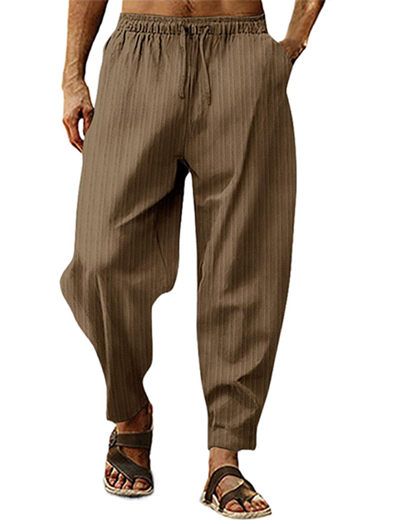 Men's Hip-hop Breathable Cotton And Linen Striped Loose Casual Sports Trousers