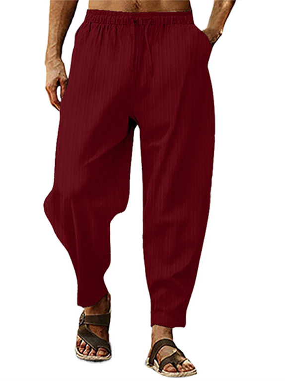 Men's Hip-hop Breathable Cotton And Linen Striped Loose Casual Sports Trousers