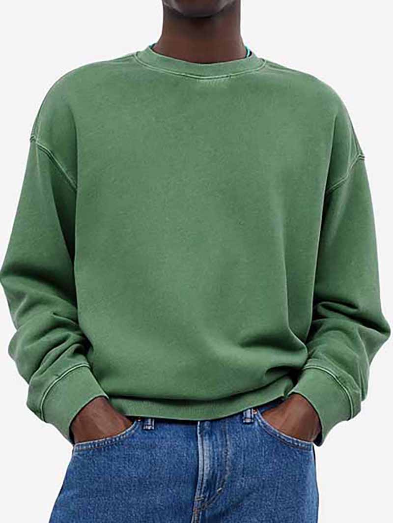 Men's Fashionable Casual Distressed Washed Long-sleeved Crew Neck Sweatshirt