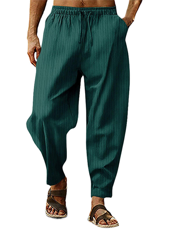 Men's Hip-hop Breathable Cotton And Linen Striped Loose Casual Sports Trousers