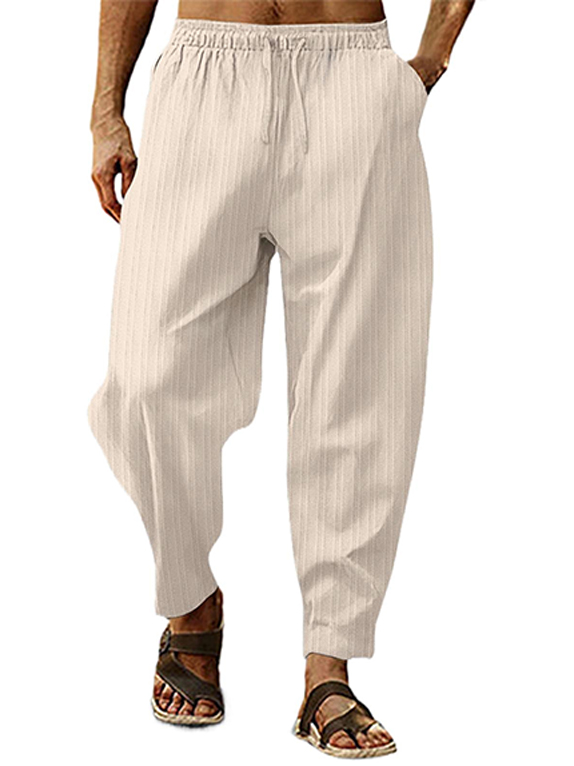 Men's Hip-hop Breathable Cotton And Linen Striped Loose Casual Sports Trousers