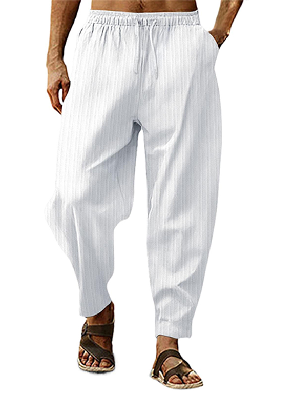 Men's Hip-hop Breathable Cotton And Linen Striped Loose Casual Sports Trousers