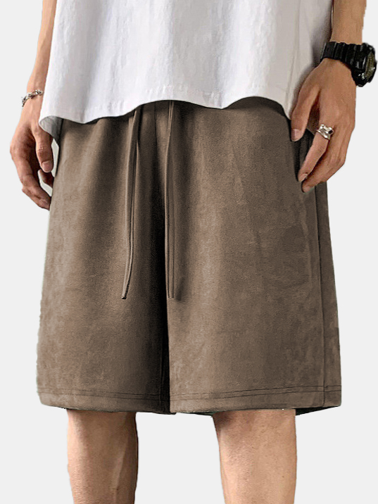 Men's Casual Loose Suede Solid Color Comfort Shorts