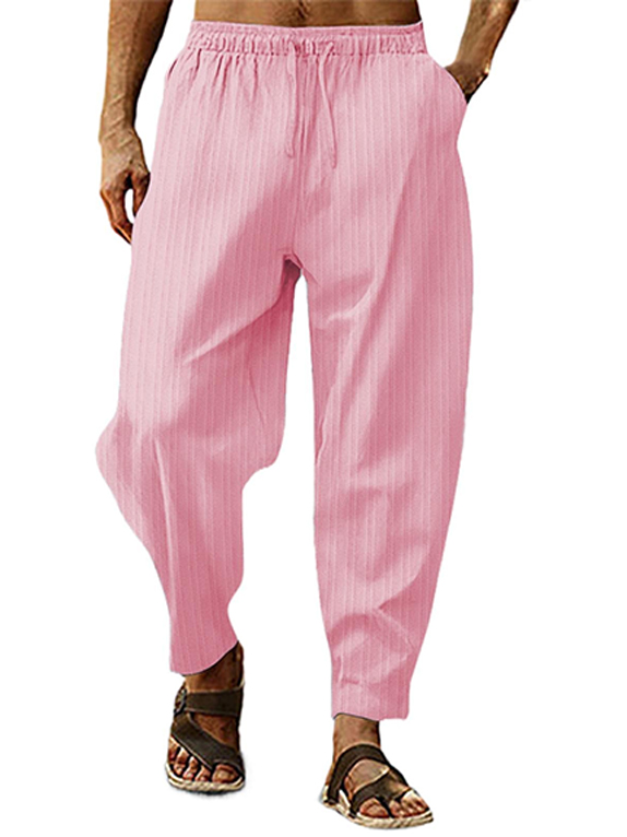 Men's Hip-hop Breathable Cotton And Linen Striped Loose Casual Sports Trousers
