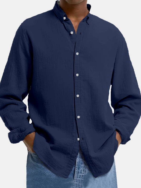 Men's Lapel Cotton And Linen Loose Casual Long-sleeved Shirt