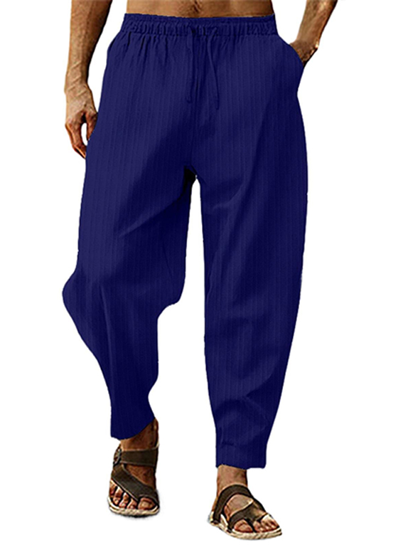 Men's Hip-hop Breathable Cotton And Linen Striped Loose Casual Sports Trousers