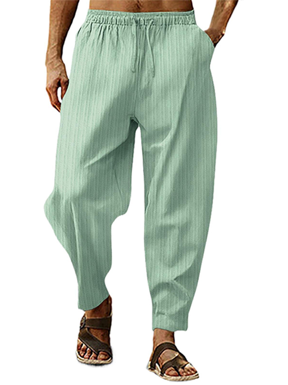 Men's Hip-hop Breathable Cotton And Linen Striped Loose Casual Sports Trousers