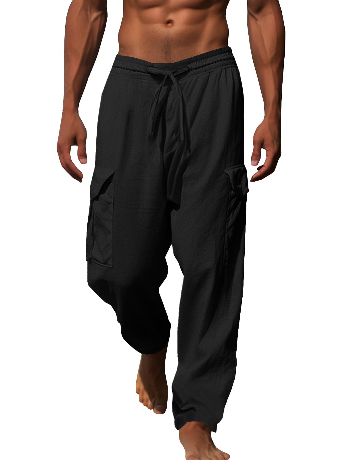 Men's Casual Multi-Pocket Drawstring Trousers
