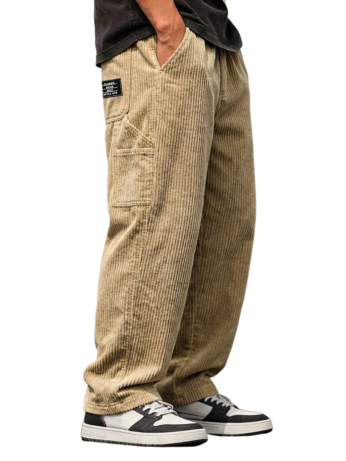 Men's Vintage Corduroy Multi-pocket Casual Work Pants With Embroidered Logo