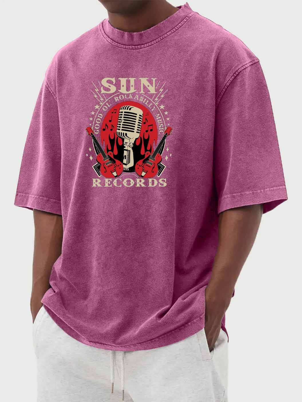 Men's Vintage Washed Music Print Short Sleeve T-Shirt