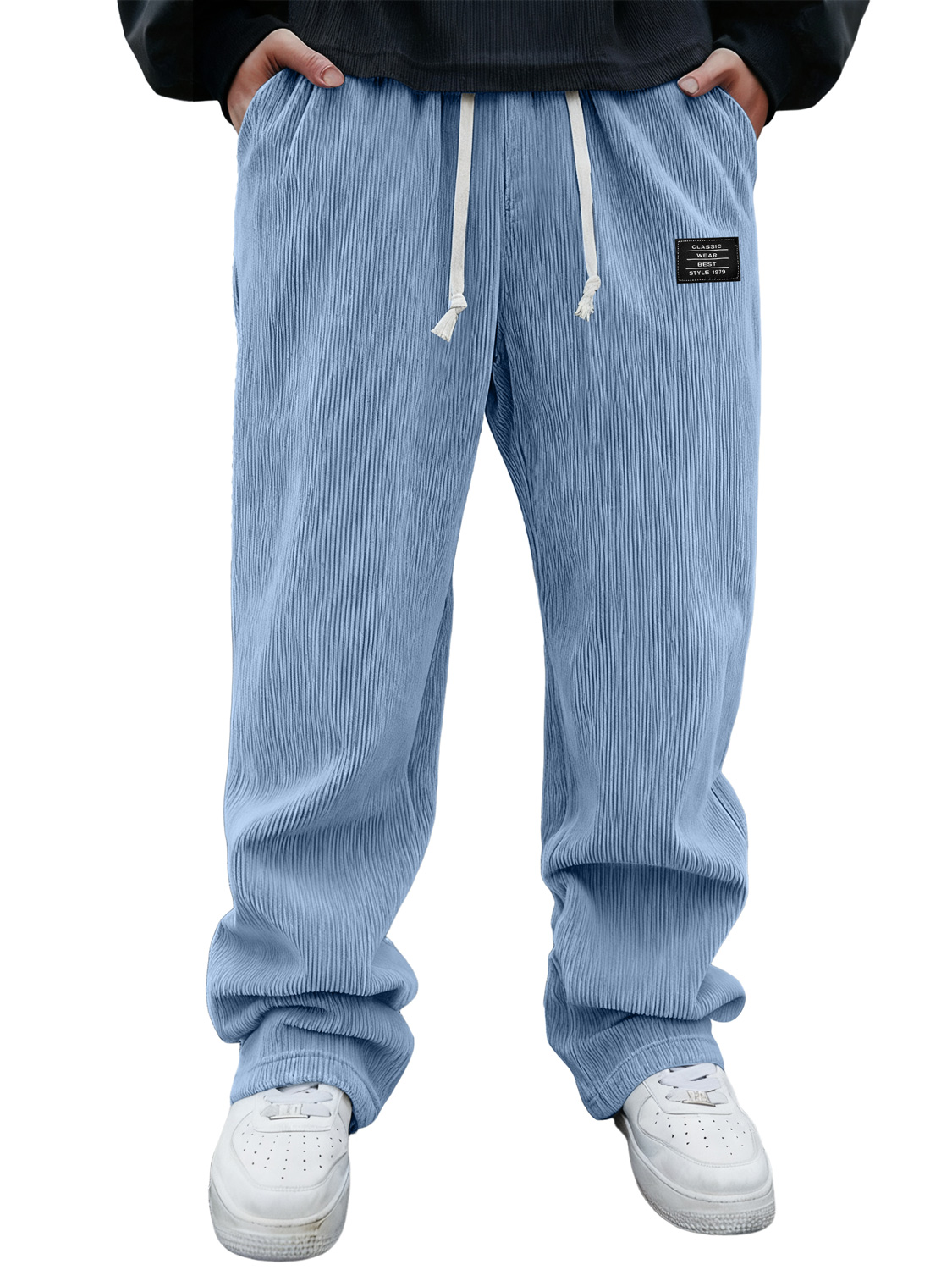 Men's Corduroy Embroidered Logo Casual Loose-fitting Trousers