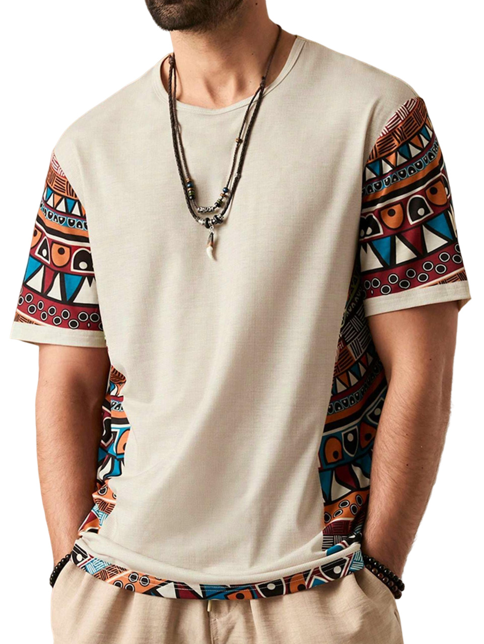 Men's Retro Ethnic Print Short Sleeve T-Shirt