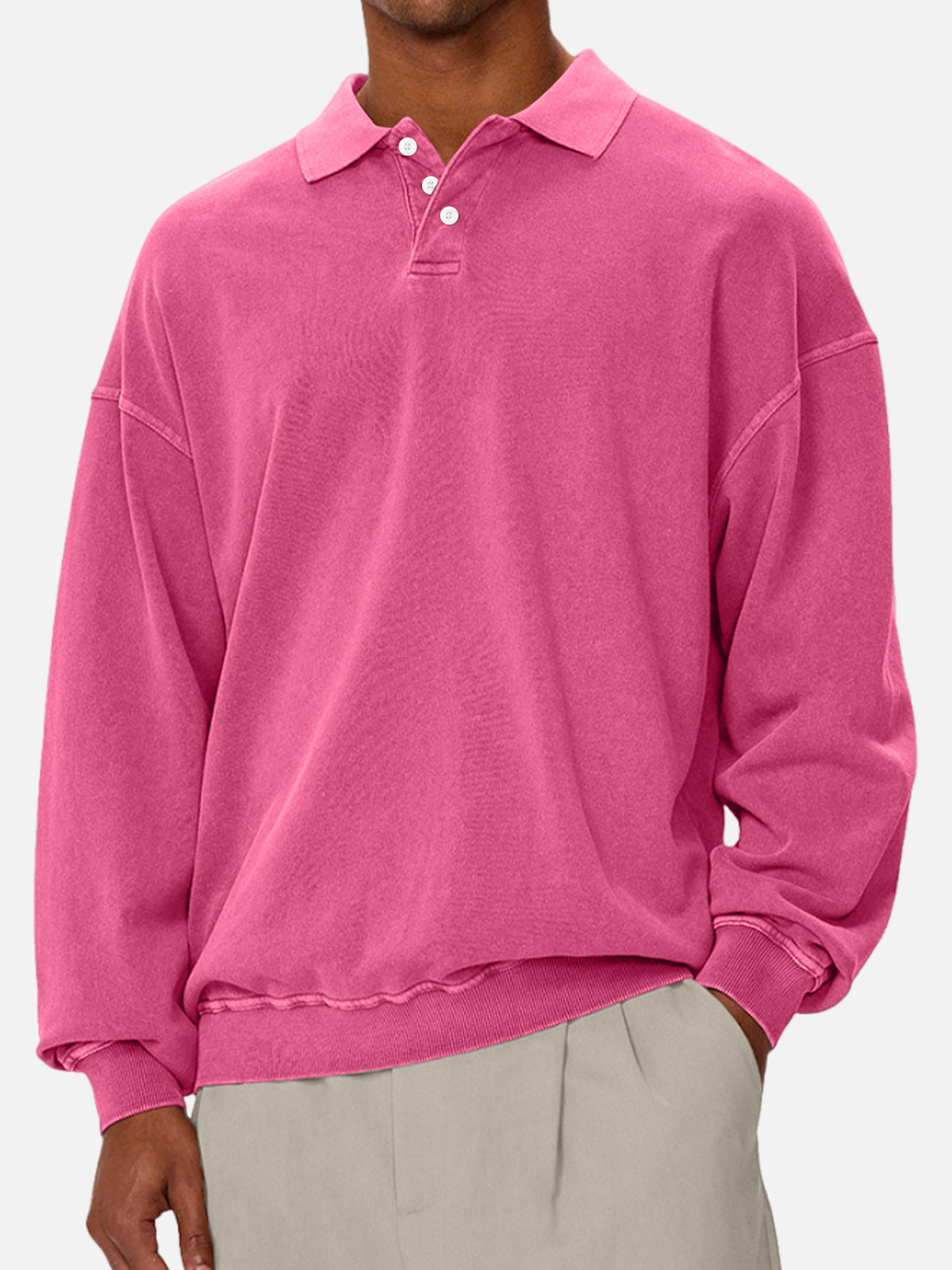 Men's Casual Solid Color Lapel Comfortable Long-sleeved Sweatshirt