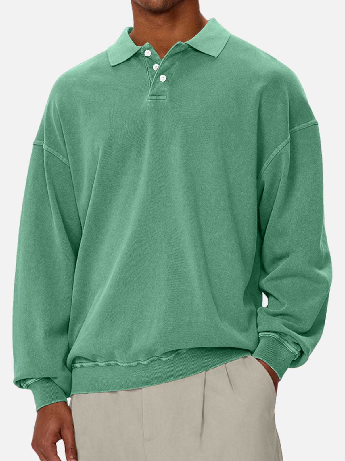 Men's Casual Solid Color Lapel Comfortable Long-sleeved Sweatshirt