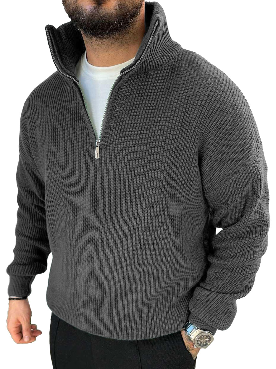 Men's Fashionable Casual Stand Collar Zipper Sweater