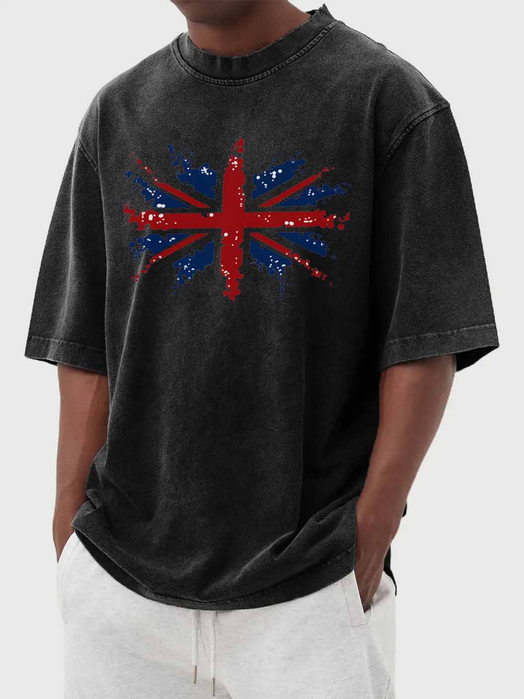 Men's Vintage Washed Union Jack Print Short Sleeve T-Shirt