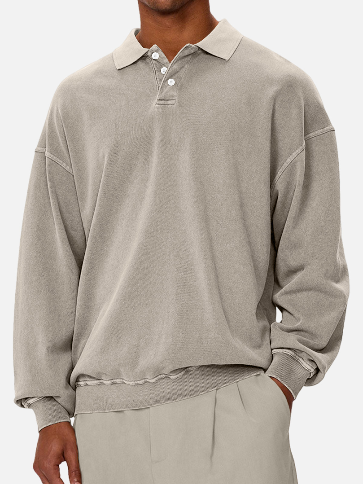 Men's Casual Solid Color Lapel Comfortable Long-sleeved Sweatshirt