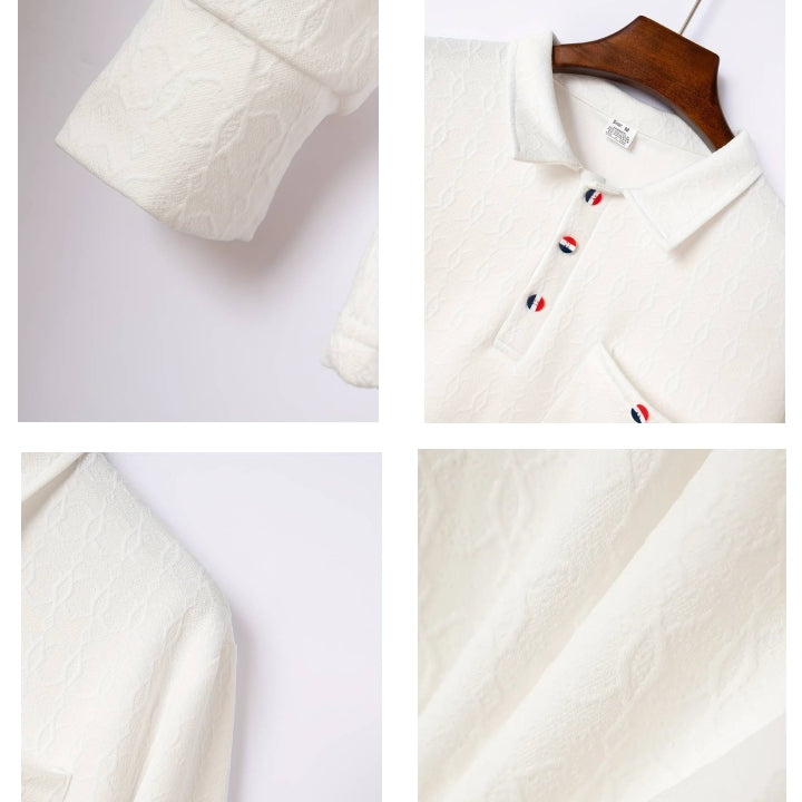 High Quality Men's Pocket Long Sleeve Jacquard Lapel Polo