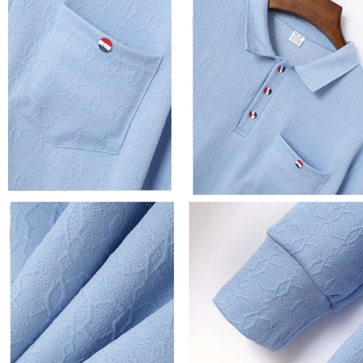 High Quality Men's Pocket Long Sleeve Jacquard Lapel Polo