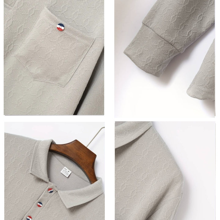 High Quality Men's Pocket Long Sleeve Jacquard Lapel Polo