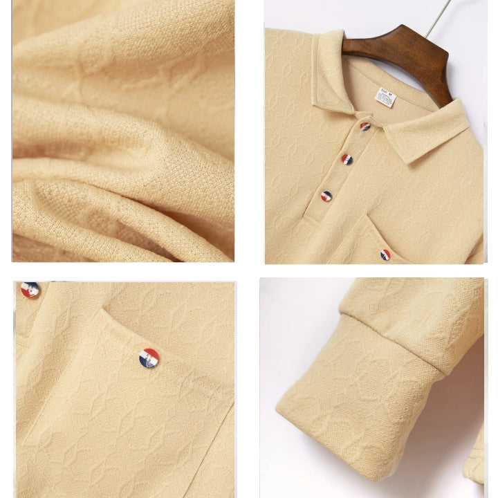 High Quality Men's Pocket Long Sleeve Jacquard Lapel Polo