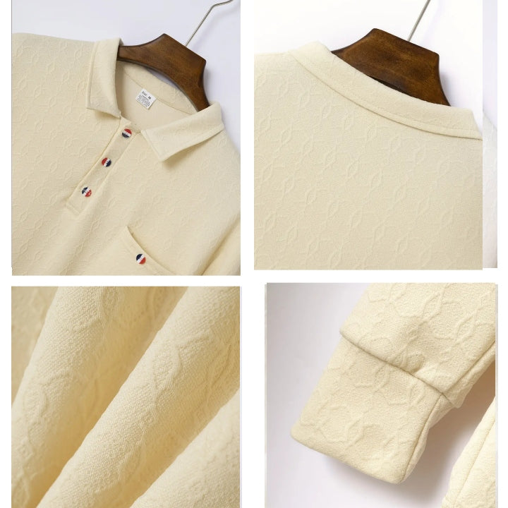 High Quality Men's Pocket Long Sleeve Jacquard Lapel Polo