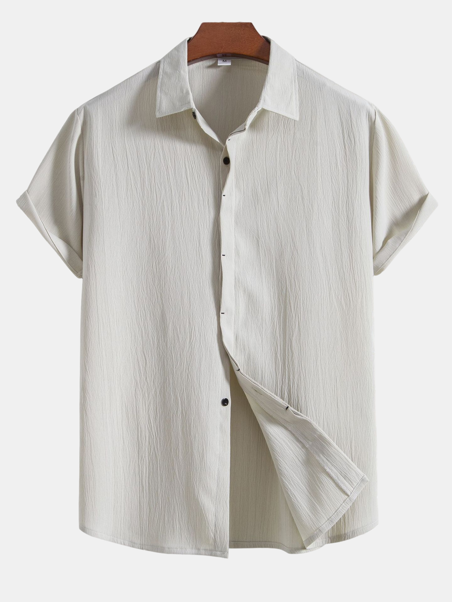 Men's comfortable solid color cotton and linen short-sleeved shirt
