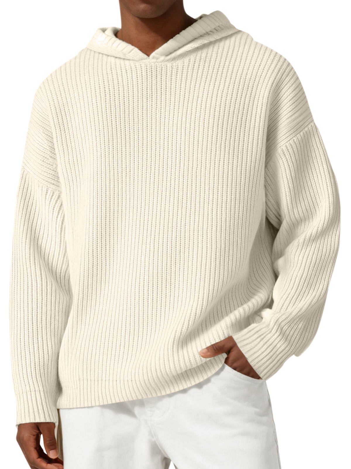 Men's Everyday Casual Solid Color Knitted Hooded Sweater