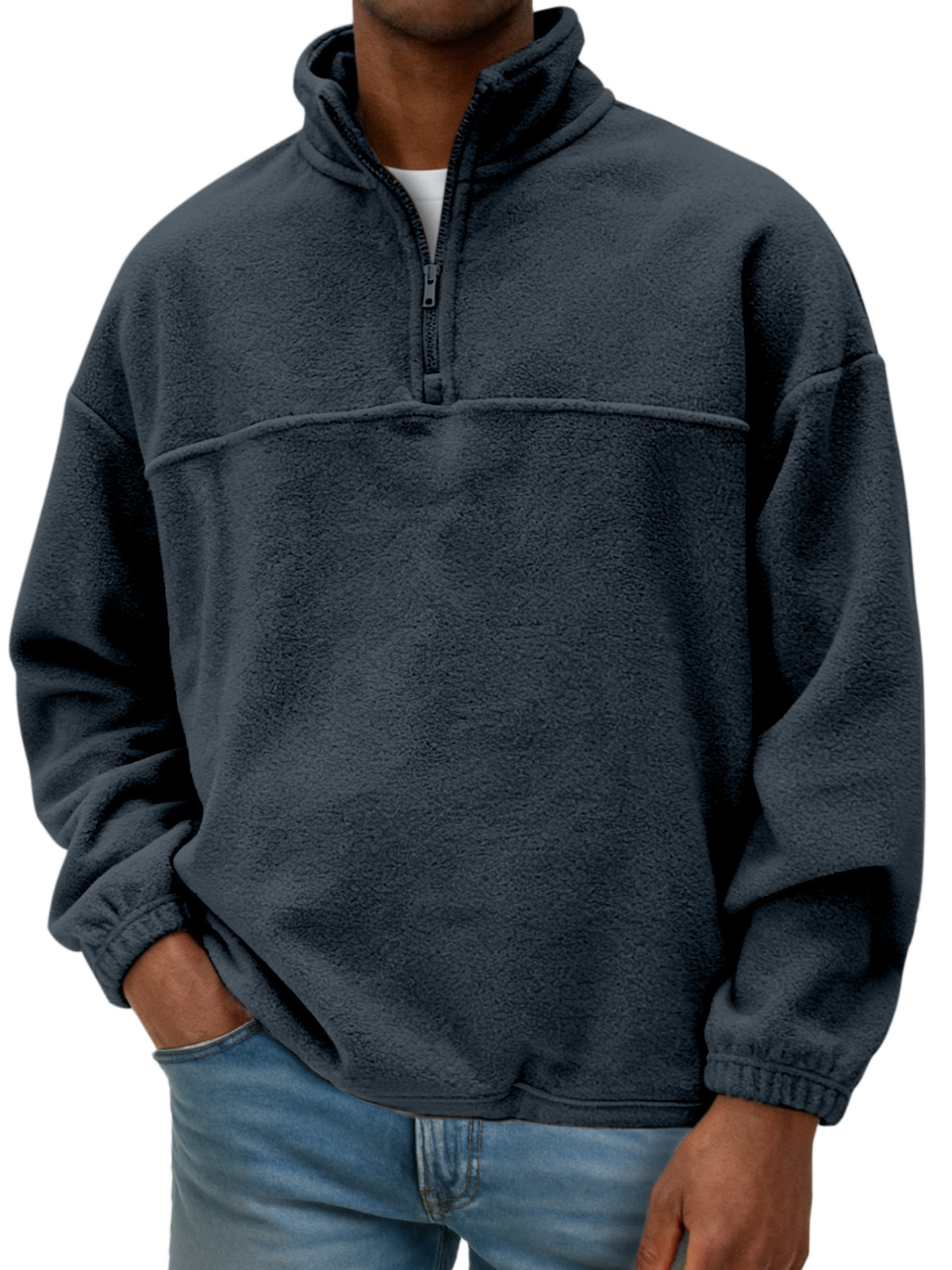 Men's Double-sided Polar Fleece Loose Drawstring Plus Fleece Half-zip Sweatshirt