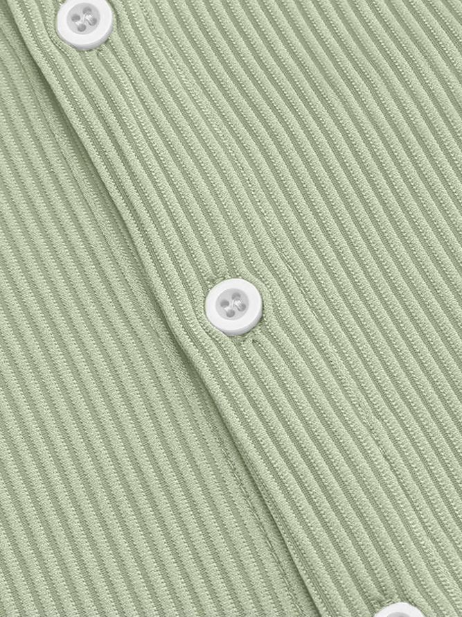 Men's Casual Solid Color Ribbed Cuban Collar Short-sleeved Shirt